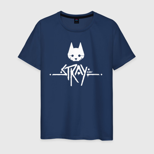 Мужская футболка из хлопка с принтом Stray cat - логотип, вид спереди №1
