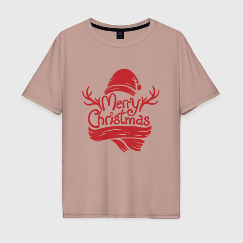 Мужская футболка хлопок Oversize Happy Wonderful Magical Christmas, цвет пыльно-розовый