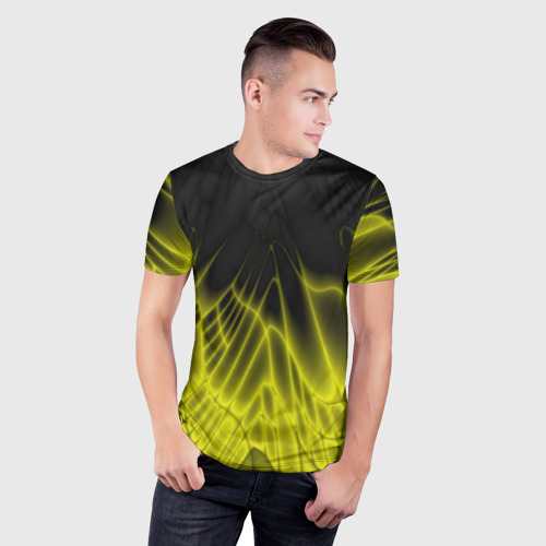 Мужская футболка 3D Slim Черный и желтый - коллекция Лучи - Хуф и Ся, цвет 3D печать - фото 3