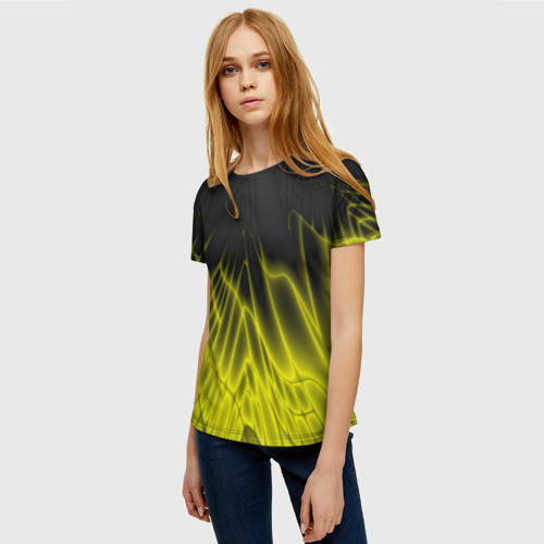 Женская футболка 3D с принтом Коллекция Rays Лучи Желтый и черный Абстракция 662-1-w1, фото на моделе #1