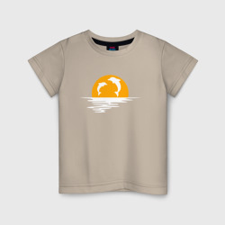 Детская футболка хлопок Дельфины в закате