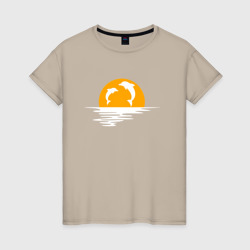 Дельфины в закате – Женская футболка хлопок с принтом купить со скидкой в -20%