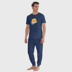 Пижама с принтом Дельфины в закате для мужчины, вид на модели спереди №3. Цвет основы: темно-синий
