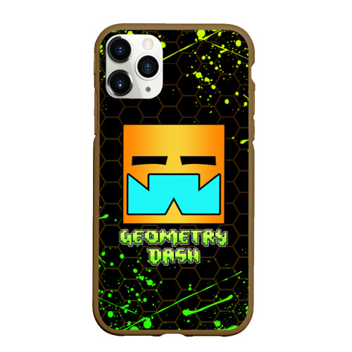 Чехол для iPhone 11 Pro Max матовый Geometry Dash classic level, брызги красок, цвет коричневый