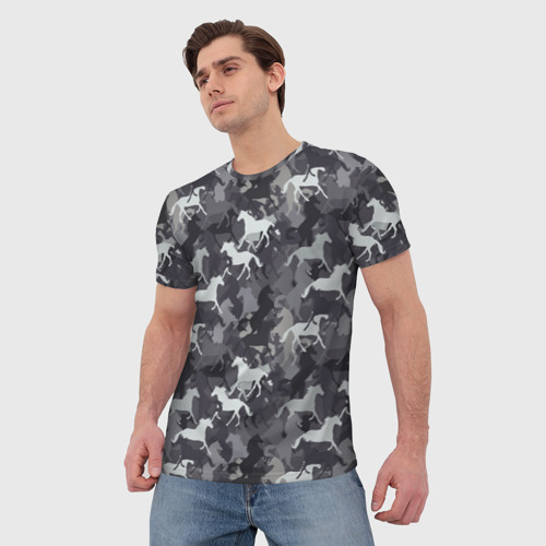 Мужская футболка 3D с принтом Табун Лошадей, фото на моделе #1