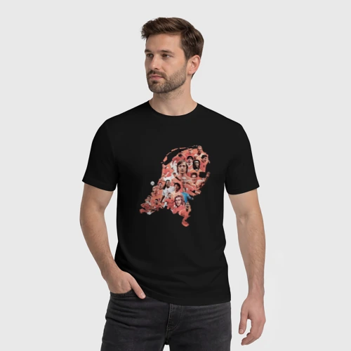 Мужская футболка хлопок с принтом Marcel van Basten: легенды сборной Голландии, фото на моделе #1