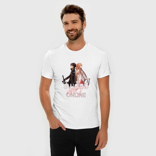 Мужская футболка хлопок Slim Мастера меча онлайн, Асуна и Кирито, цвет белый - фото 3