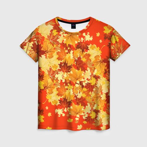 Женская футболка 3D с принтом Кленовый листопад паттерн, вид спереди #2