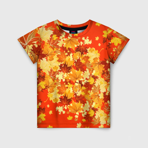 Детская футболка 3D с принтом Кленовый листопад паттерн, вид спереди #2