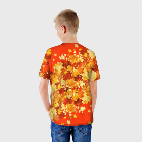 Детская футболка 3D с принтом Кленовый листопад паттерн, вид сзади #2