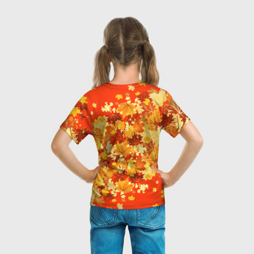 Детская футболка 3D с принтом Кленовый листопад паттерн, вид сзади #2