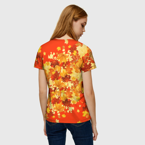 Женская футболка 3D с принтом Кленовый листопад паттерн, вид сзади #2