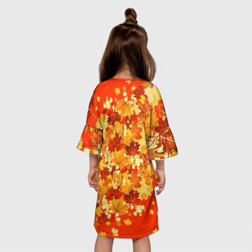 Детское платье 3D с принтом Кленовый листопад паттерн, вид сзади #2