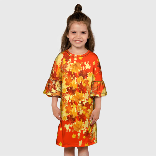 Детское платье 3D с принтом Кленовый листопад паттерн, вид сбоку #3