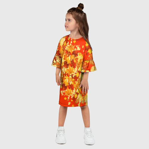 Детское платье 3D с принтом Кленовый листопад паттерн, фото на моделе #1