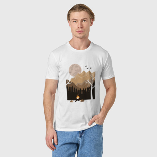 Мужская футболка хлопок Туристический поход в лесу, цвет белый - фото 3