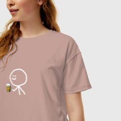 Женская футболка хлопок Oversize Человечек с пивом для двоих - фото 2