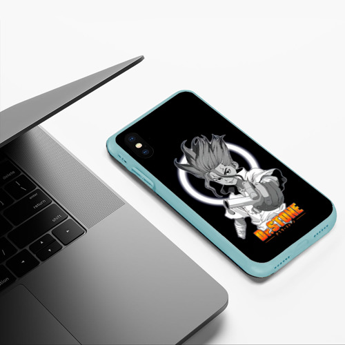 Чехол для iPhone XS Max матовый Сенку с колбой - Доктор Стоун, цвет мятный - фото 5