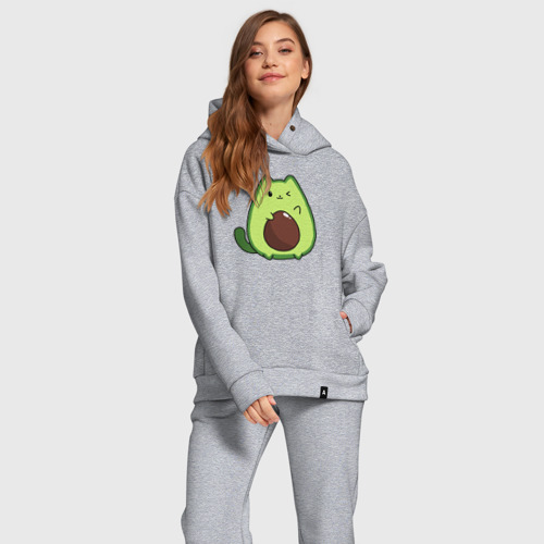 Женский костюм хлопок Oversize Avo cat o подмигивает, цвет меланж - фото 2