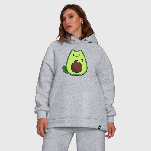 Женский костюм хлопок Oversize Avo cat o подмигивает, цвет меланж - фото 5