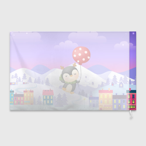 Флаг 3D Новогодний пингвин с шариком - фото 2