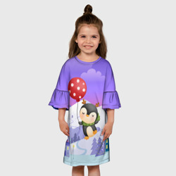 Детское платье 3D Новогодний пингвин с шариком - фото 2