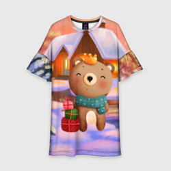 Детское платье 3D Медвежонок новогоднее настроение