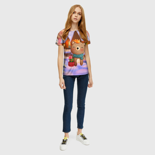 Женская футболка 3D Медвежонок новогоднее настроение, цвет 3D печать - фото 5