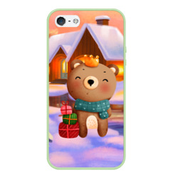 Чехол для iPhone 5/5S матовый Медвежонок новогоднее настроение