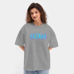 Женская футболка Oversize хлопок texturе Arcane league of Legends neon logo - фото 2