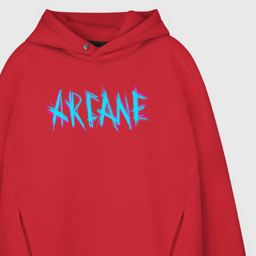 Мужское худи Oversize хлопок Arcane league of Legends neon logo, цвет красный - фото 4