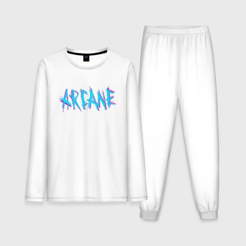 Мужская пижама с лонгсливом хлопок Arcane league of Legends neon logo