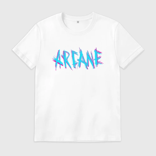 Мужская футболка хлопок Arcane league of Legends neon logo