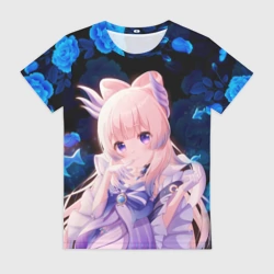 Женская футболка 3D Кокоми Геншин Импакт синие розы