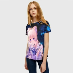 Женская футболка 3D Кокоми Геншин Импакт синие розы - фото 2