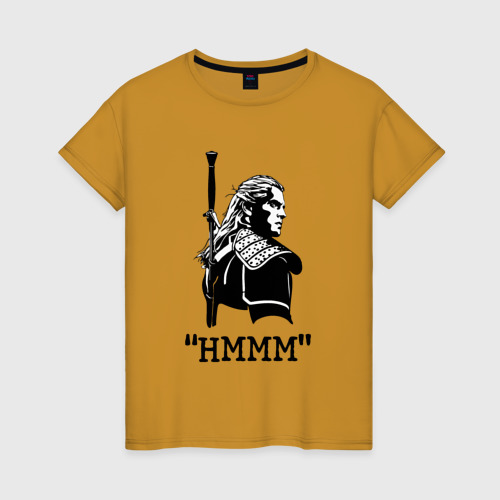 Женская футболка хлопок с принтом The Witcher HMMM, вид спереди #2