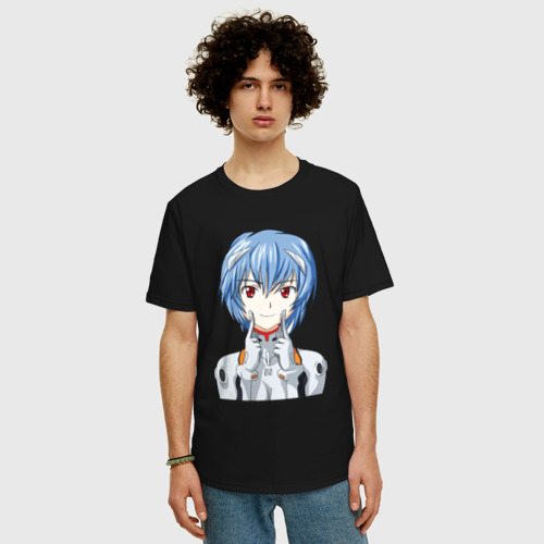 Мужская футболка хлопок Oversize Neon Genesis Evangelion Рей, цвет черный - фото 3