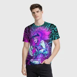 Мужская футболка 3D KDA neon dragon league of Legends, неоновые брызги - фото 2