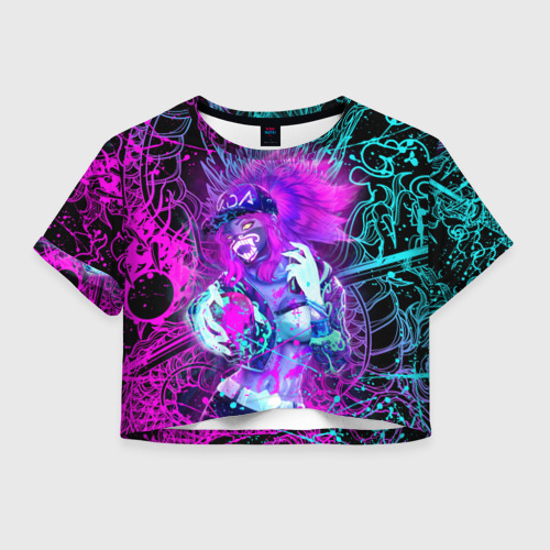 Женская футболка Crop-top 3D KDA neon dragon league of Legends, неоновые брызги, цвет 3D печать