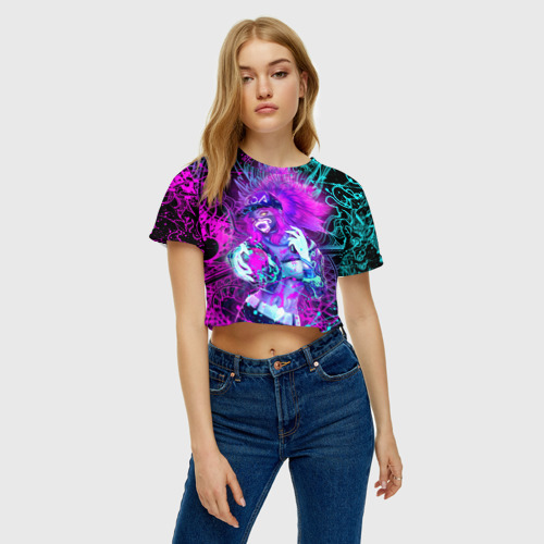 Женская футболка Crop-top 3D KDA neon dragon league of Legends, неоновые брызги, цвет 3D печать - фото 4