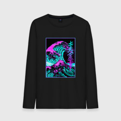 Мужской лонгслив хлопок Неоновая волна, Япония, Фудзияма Japan neon