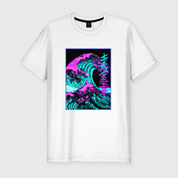 Мужская футболка хлопок Slim Неоновая волна, Япония, Фудзияма Japan neon