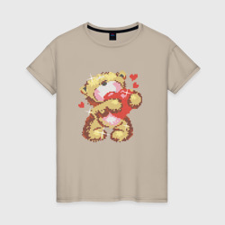 Женская футболка хлопок Мишка с сердцем в лапах