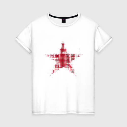 Женская футболка хлопок с принтом Красная звезда полутон, вид спереди #2