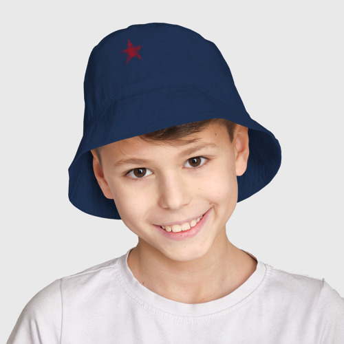 Детская панама хлопок с принтом Красная звезда полутон, фото на моделе #1