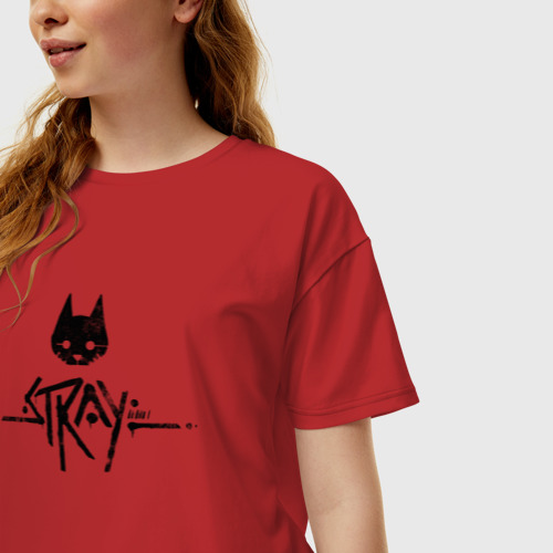 Женская футболка хлопок Oversize Logo Stray game, цвет красный - фото 3