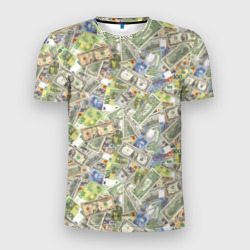 Мужская футболка 3D Slim Разная Денежная Валюта Доллары, Евро, Франки
