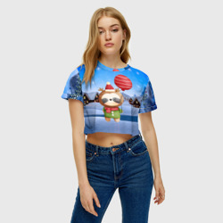 Женская футболка Crop-top 3D Панда в костюме оленя - фото 2