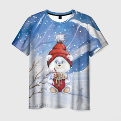 Мужская футболка 3D Медвежонок   новогодний