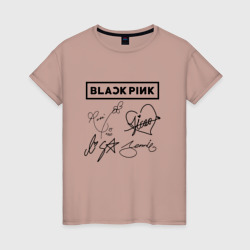 Женская футболка хлопок Blackpink автографы чёрный Блэкпинк